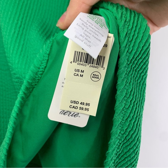 NWT Aerie Green Shimmery Crinkle Birthday Scoop Cheekiest One Piece Swimsuit - Picture 5 of 11